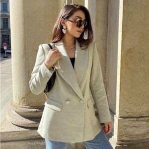 House of Harlow 1960 Revolve Classic Linen Look Oversized Sage Green Blazer S